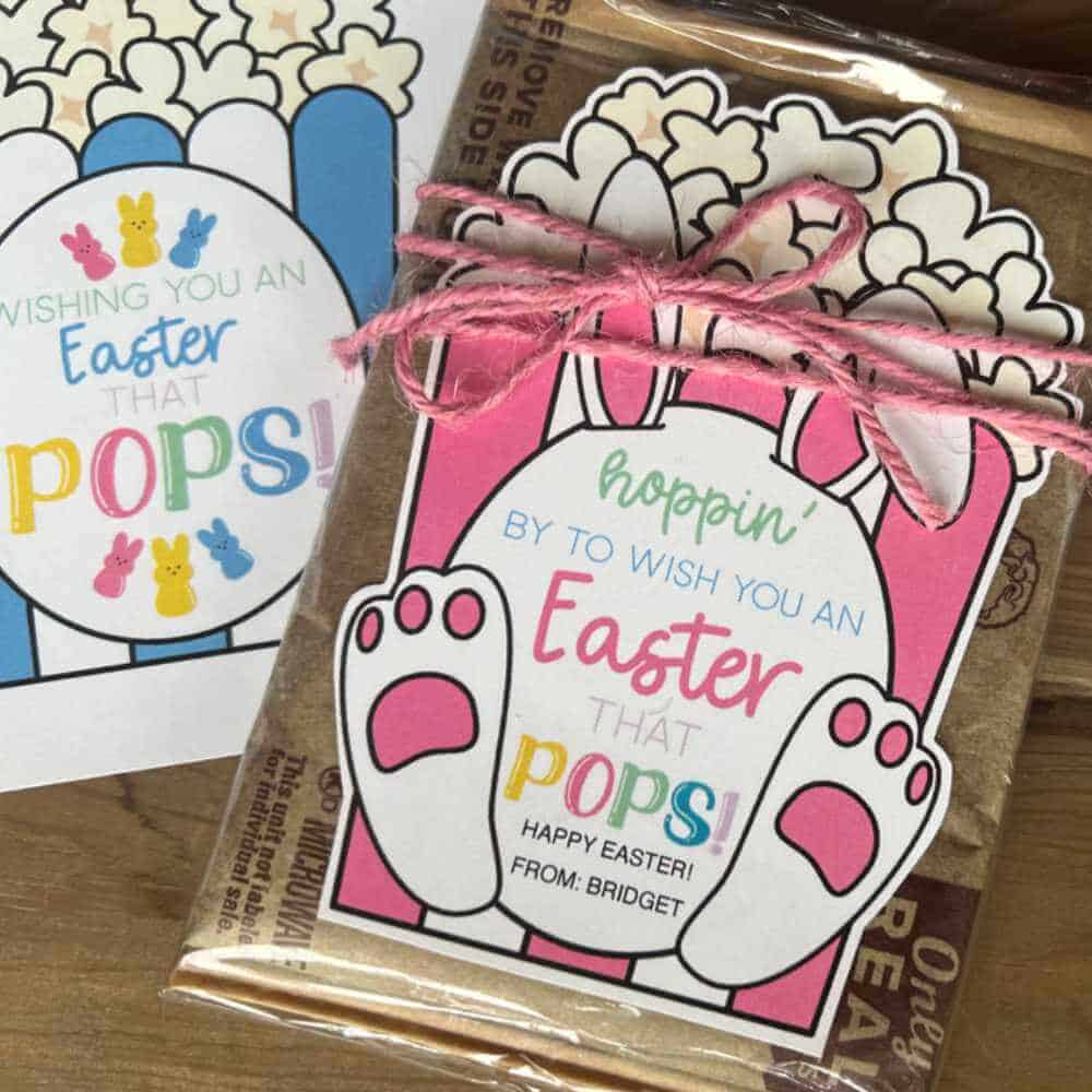 Easter Popcorn Tag on a bag of microwave popcorn.