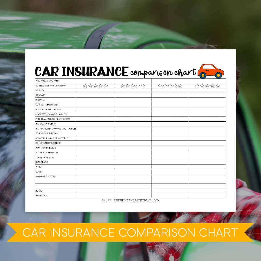 Car Insurance Comparison Chart Sunshine and Rainy Days