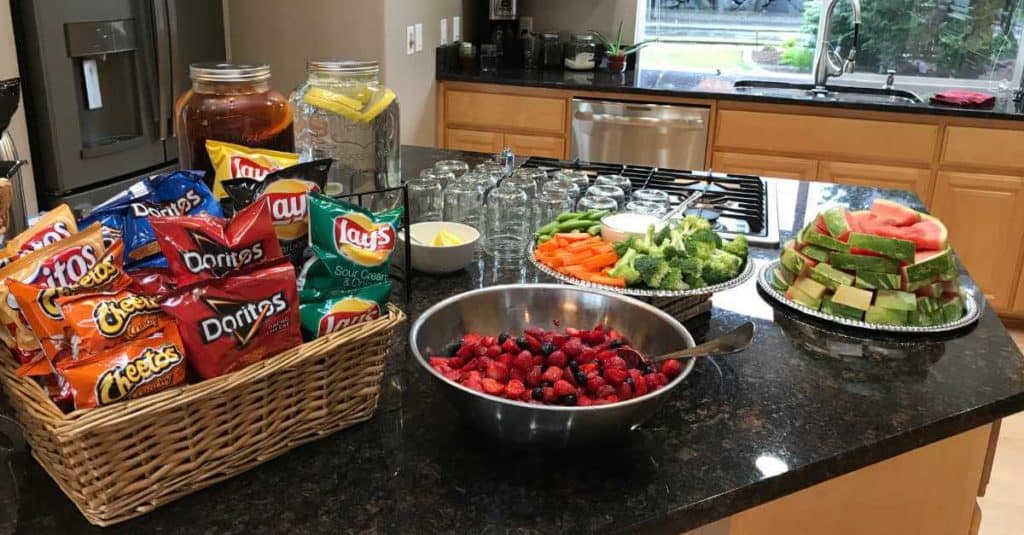 Food at a graduation party.