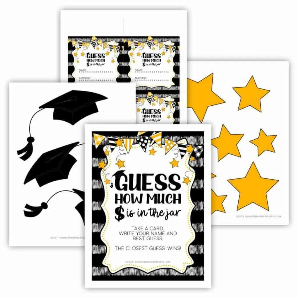 Guess how much money is in the jar graduation party game printables.