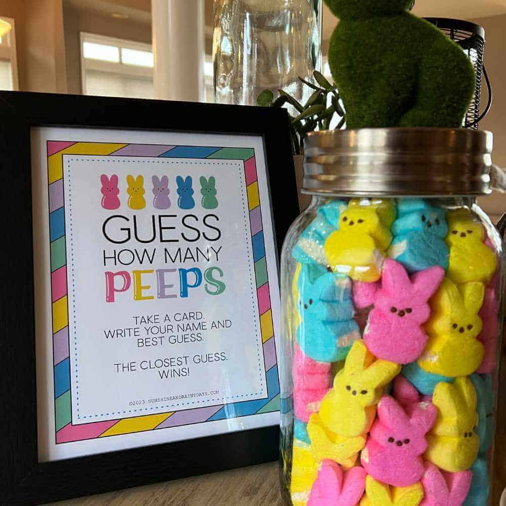 Guess How Many Peeps are in the jar game for Easter.