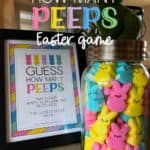 Guess How Many Peeps Are In The Jar sign and jar full of Peeps.