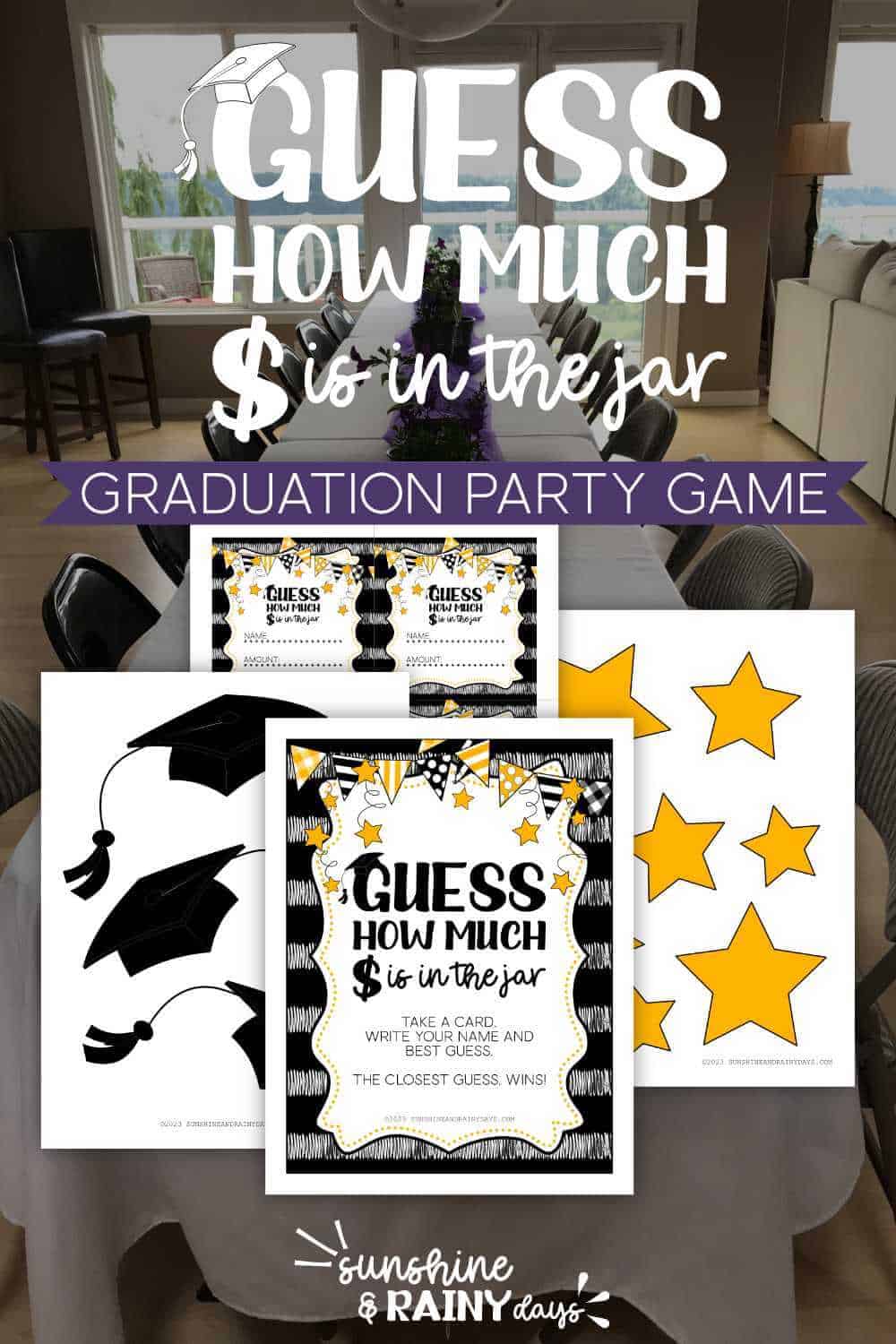 Guess How Much Money Is In The Jar Graduation Party Game Sunshine and Rainy Days