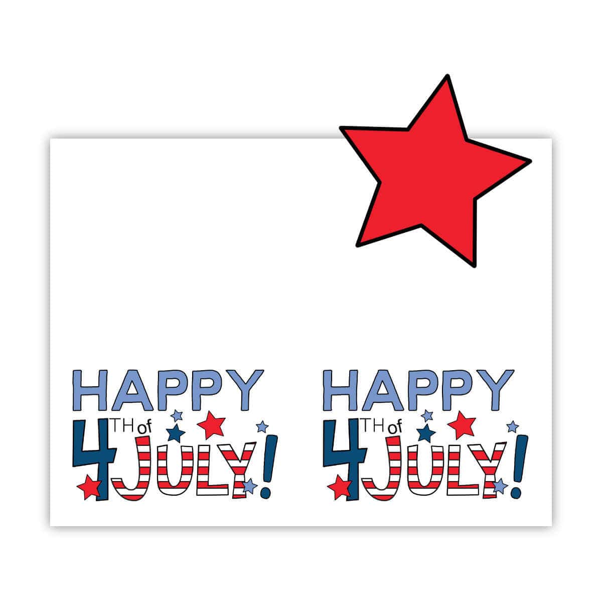 Printable Happy 4th of July Card with a red star clipart on the page.
