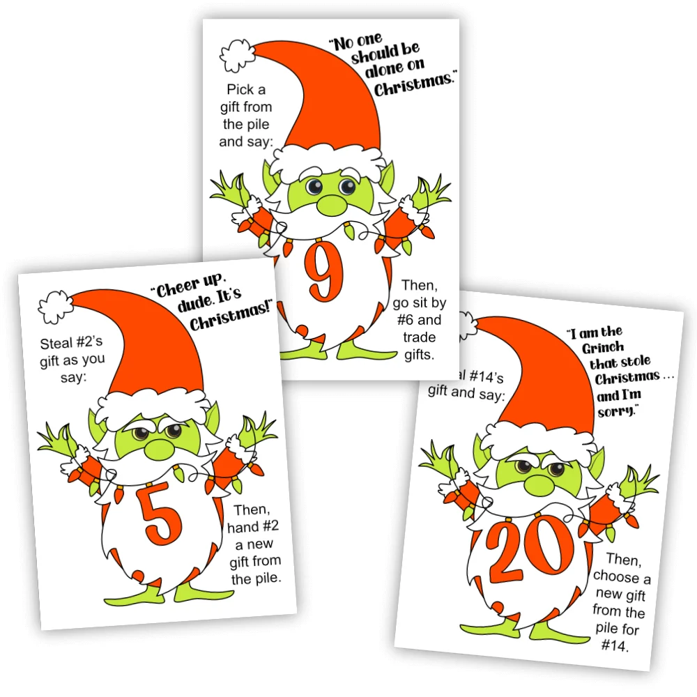 Grinched Gift Exchange Game Cards