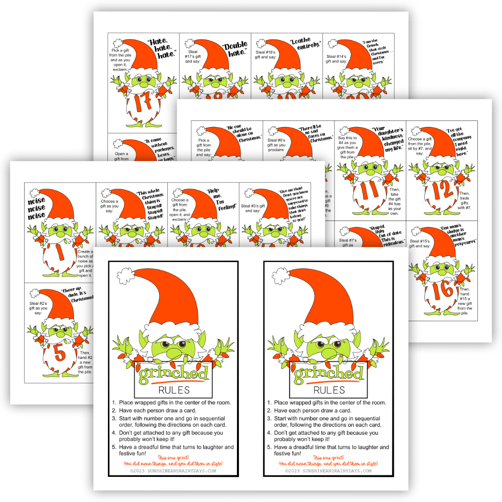 Grinched Gift Exchange Game Printables
