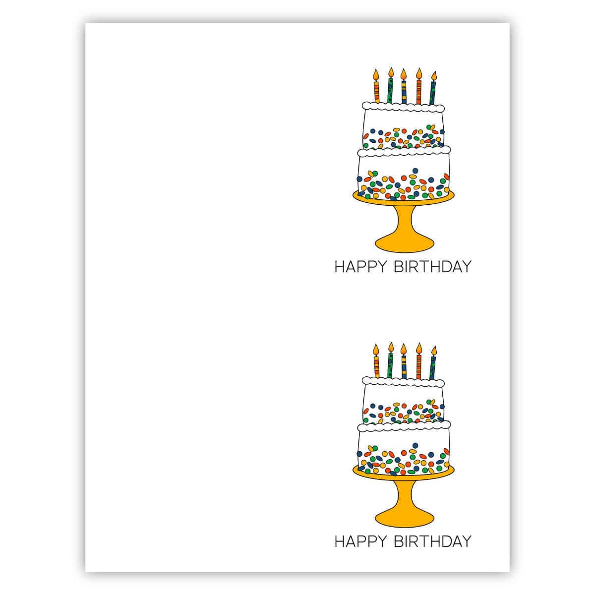 Image of a printable Birthday card with a Birthday cake on it.