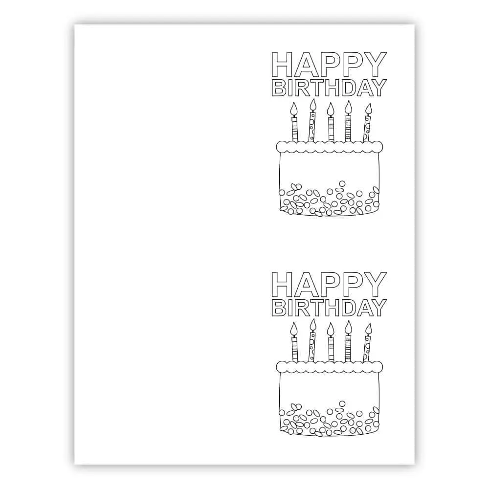 Happy Birthday Cake With Candles Coloring Card