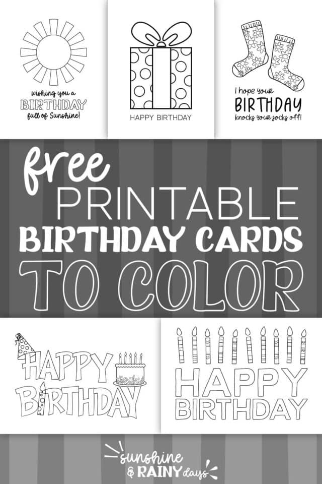 Happy Birthday Coloring Cards - Sunshine and Rainy Days