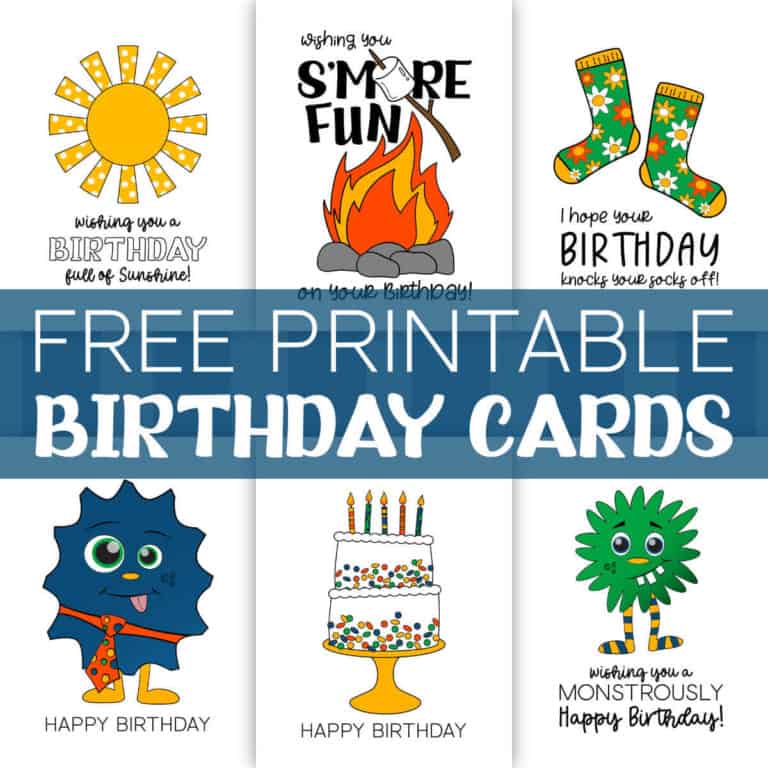 Image of free printable Birthday cards in six different designs.