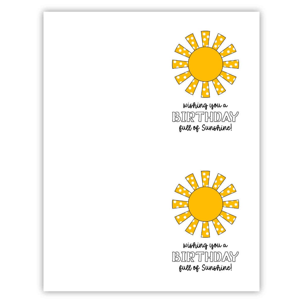 Wishing You A Birthday Full Of Sunshine free printable card.