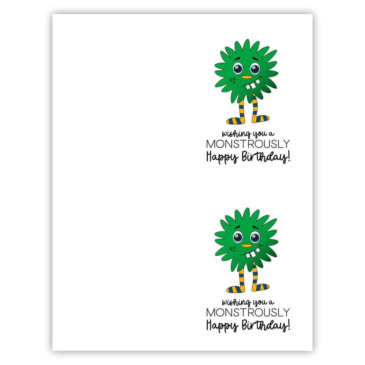 Image of a printable Birthday card that says, wishing you a monstrously happy Birthday.