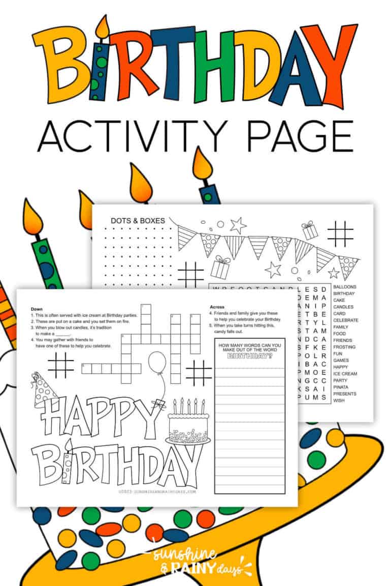 Printable Birthday Activity Placemat