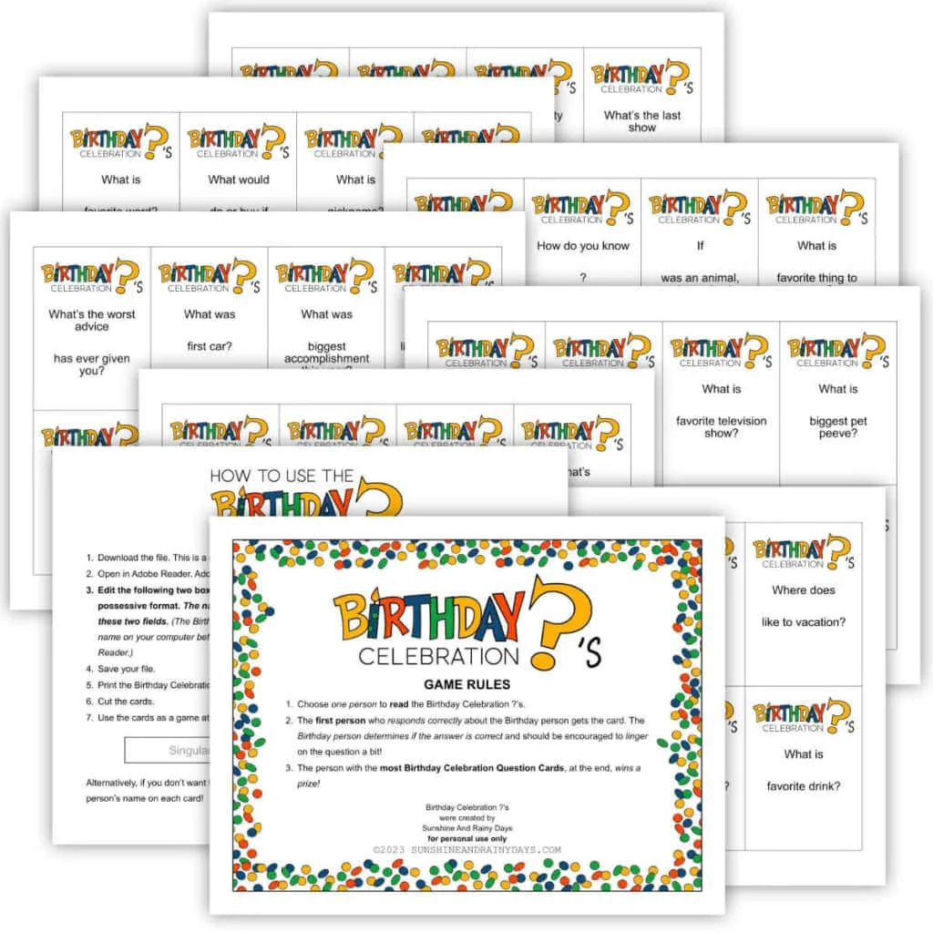 Printable Birthday Celebration ? Game
