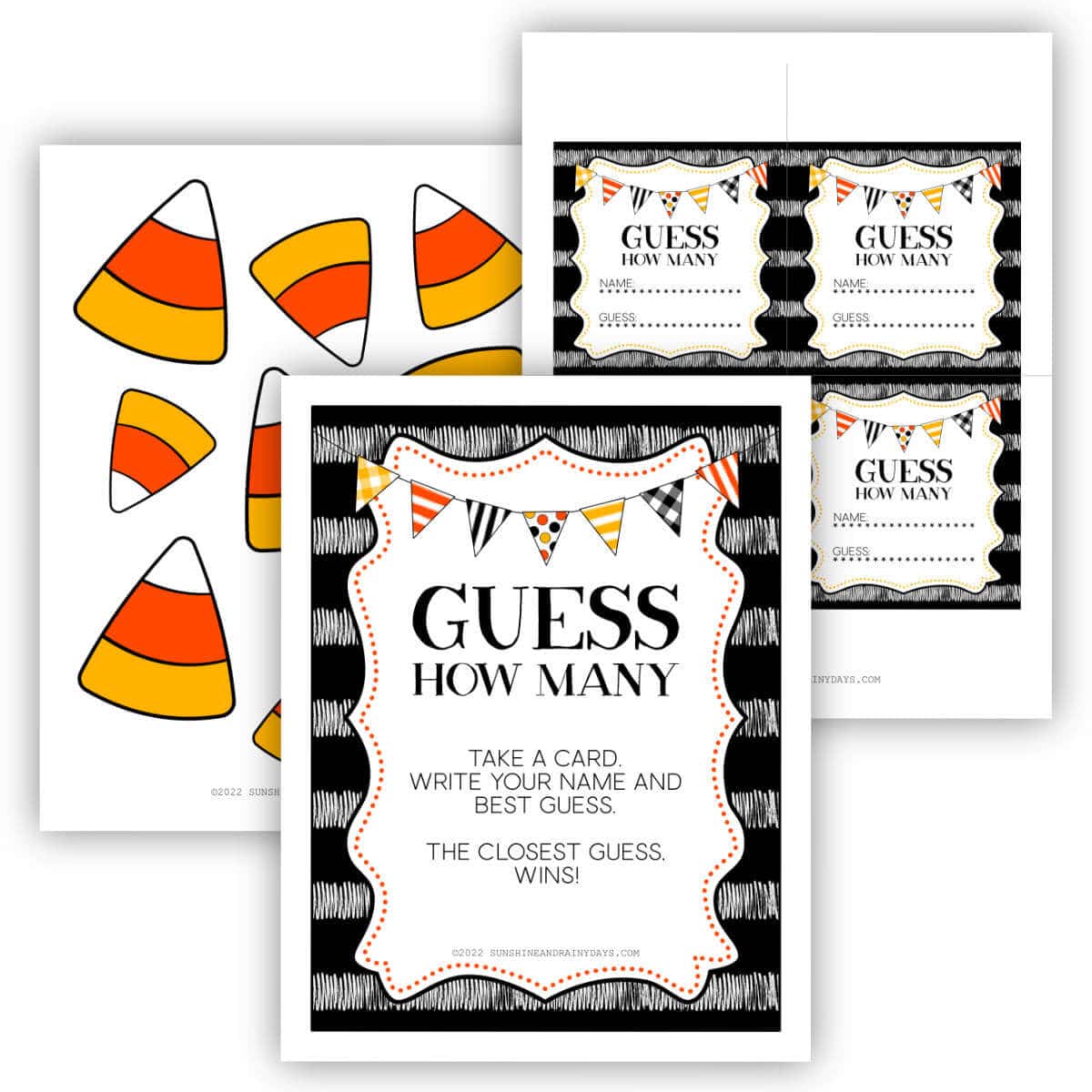 Printable Guess How Many Game for Halloween with candy corn clipart.