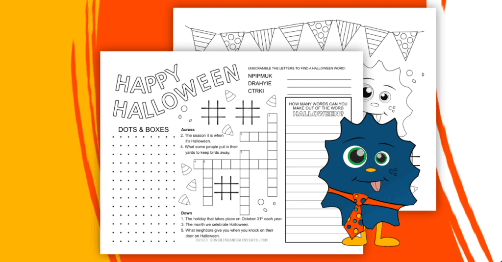 Printable Halloween activity sheet placemat.