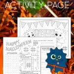 Printable Halloween Activity Placemat with a Halloween background.