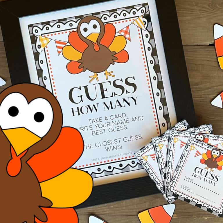 Guess How Many Thanksgiving Game with a clipart turkey next to it.