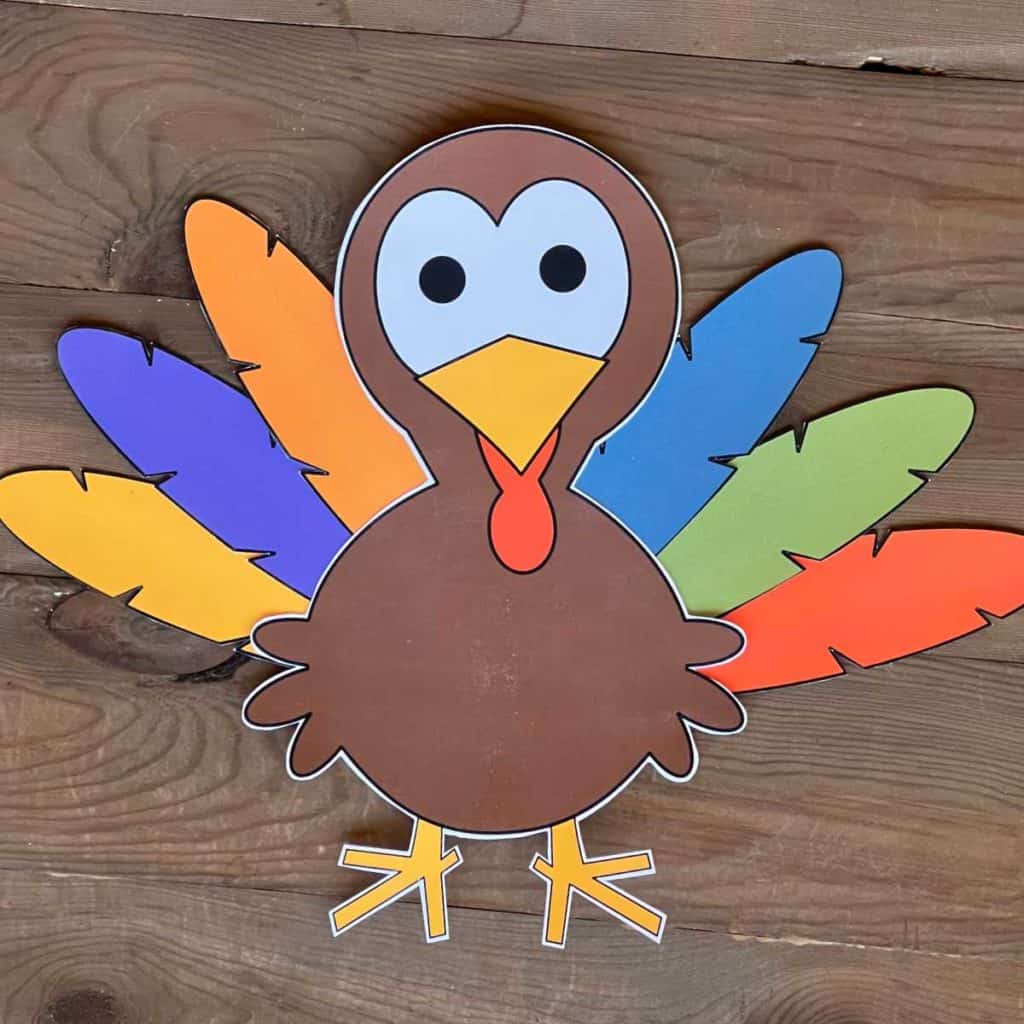 This cute little paper turkey was made by attaching colorful paper feathers to a turkey!
