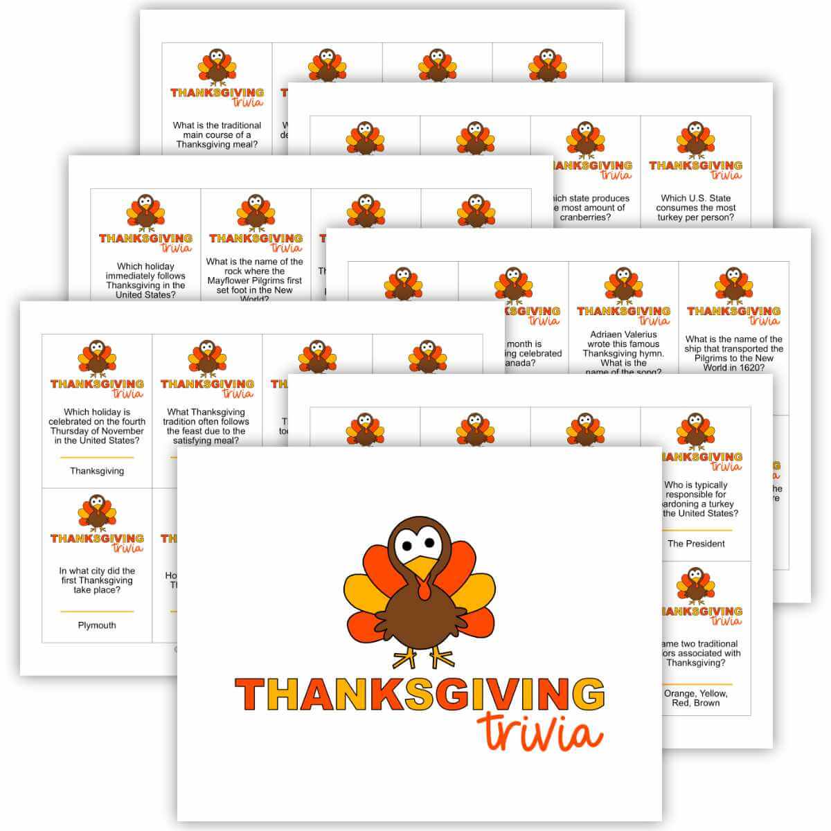 Printable pages for Thanksgiving Trivia.