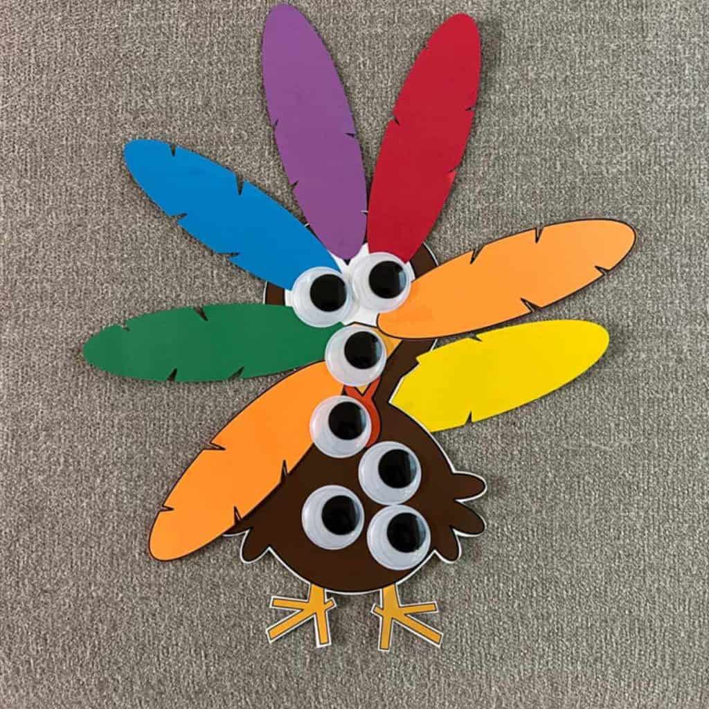 Printable paper turkey with lots of googly eyes!