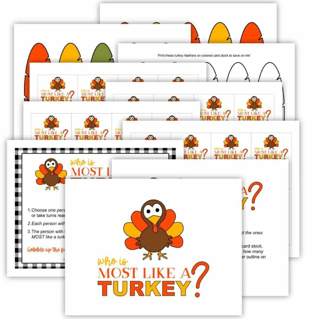 Who is most like a turkey game printables.