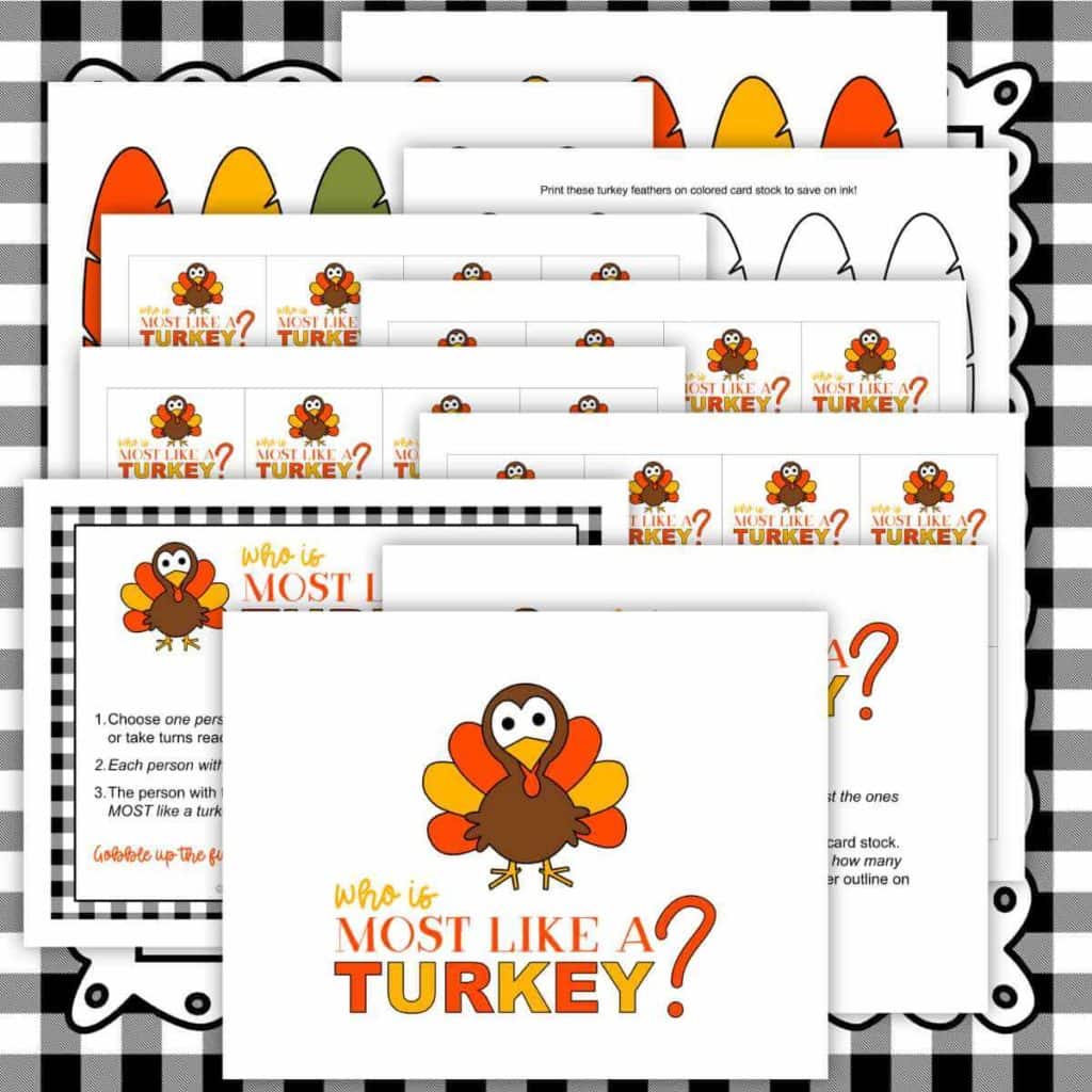 Who is most like a turkey Thanksgiving game printables.