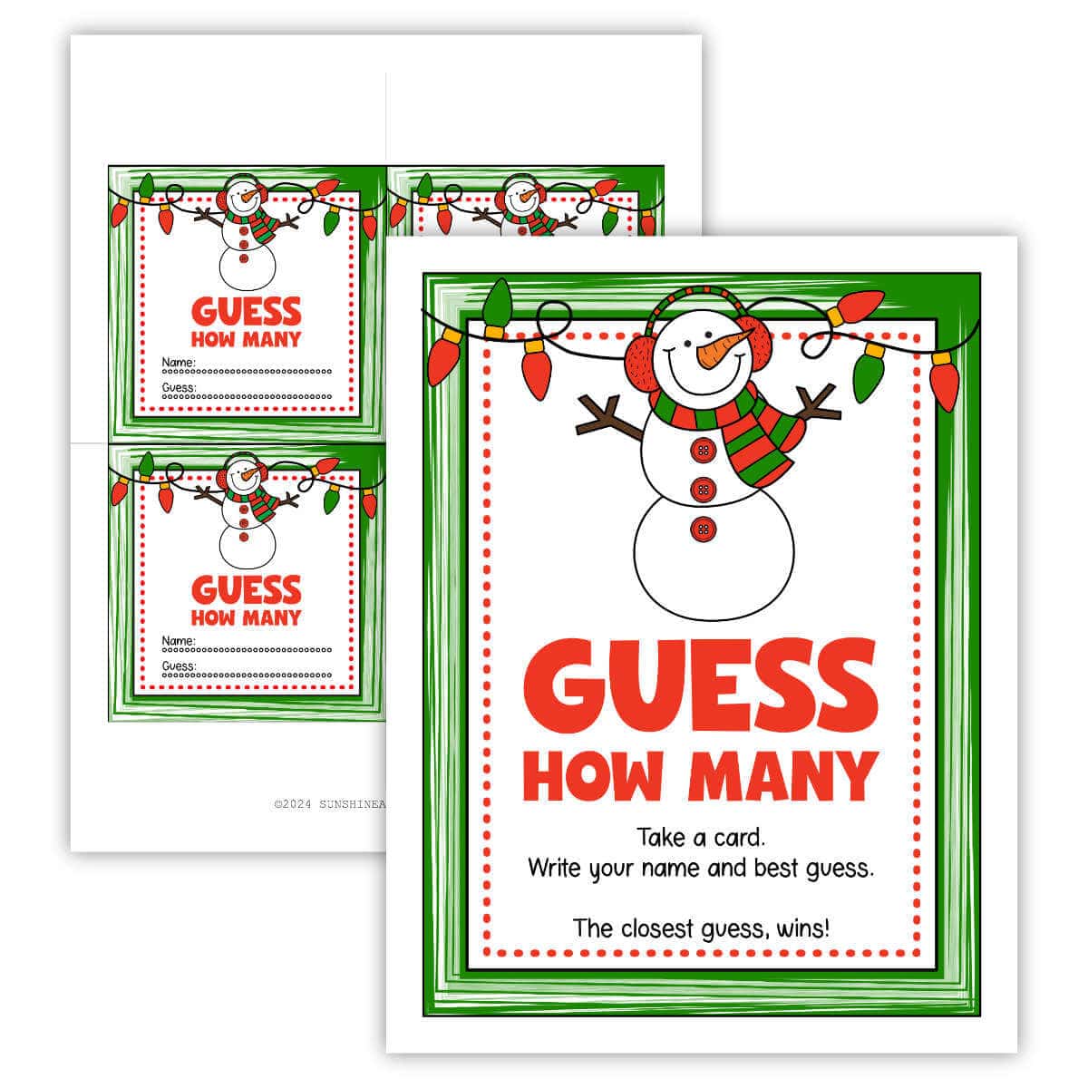 Printables for a Guess How Many Snowballs game.