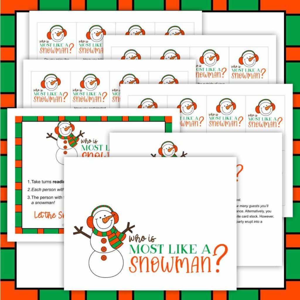 Who is most like a snowman Christmas game printables.