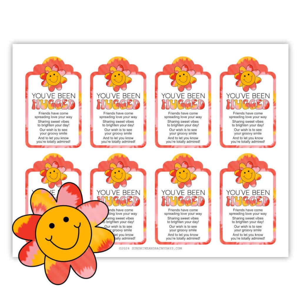 Groovy You've Been Hugged Printable Tags you can hole punch and add to a gift that gives off good vibes.