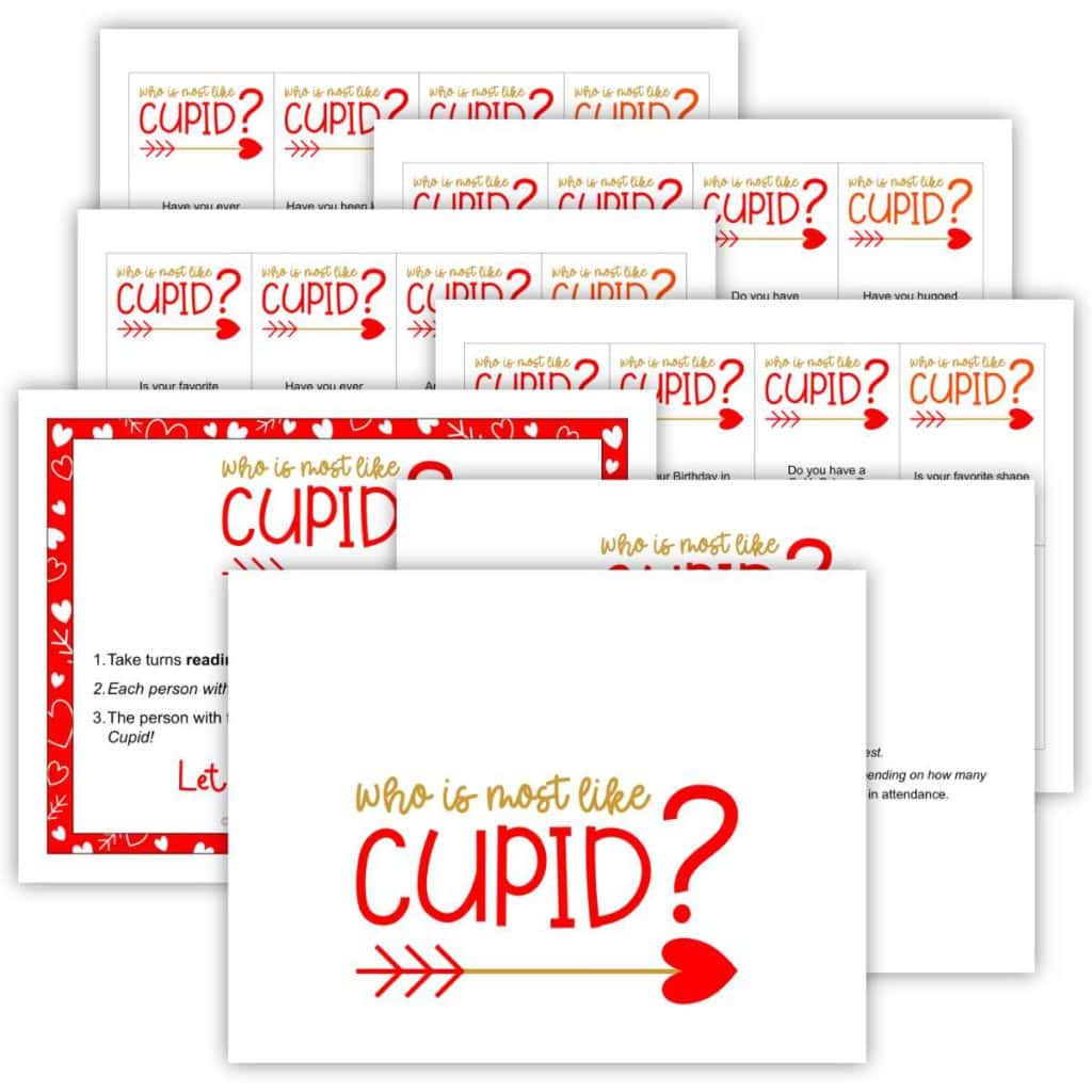 Who Is Most Like Cupid Game printables.