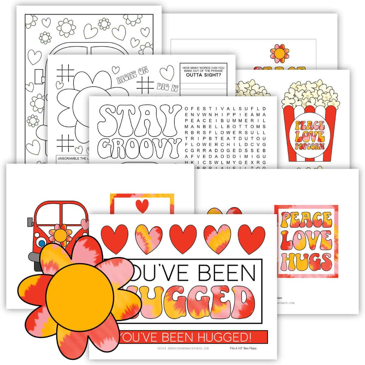 Printables for a Groovy You've Been Hugged Care Package.