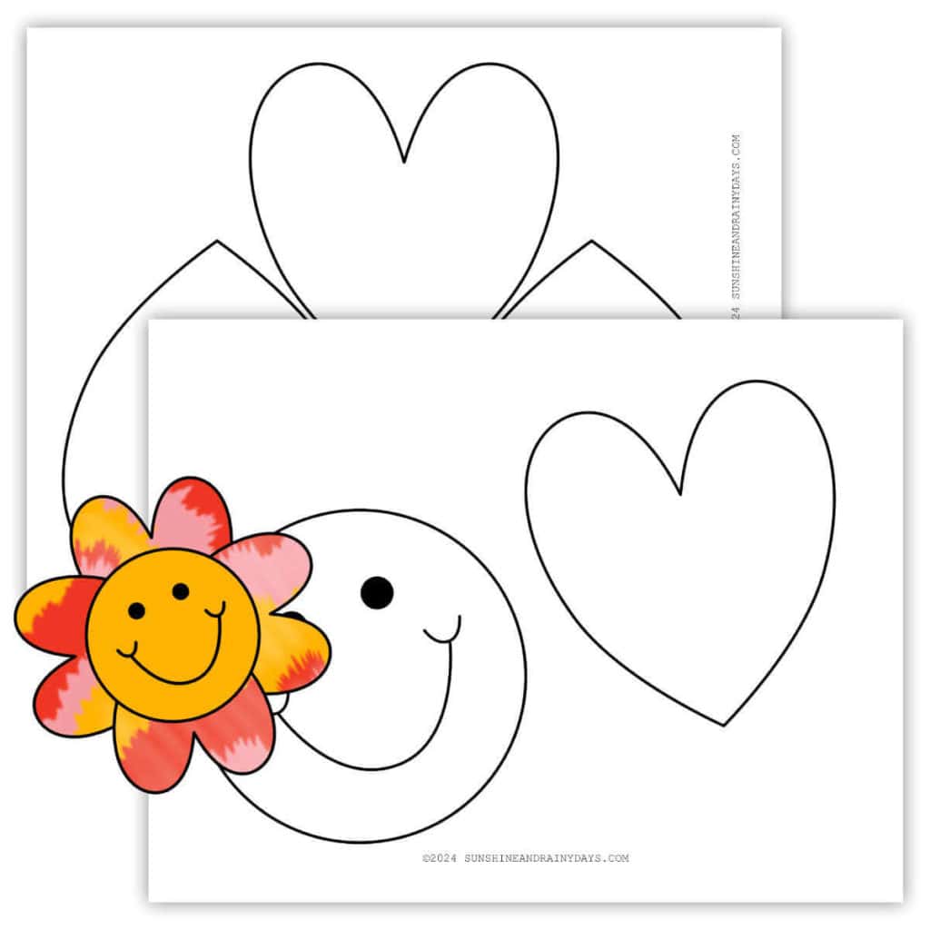 Happy heart flower template printable pages.