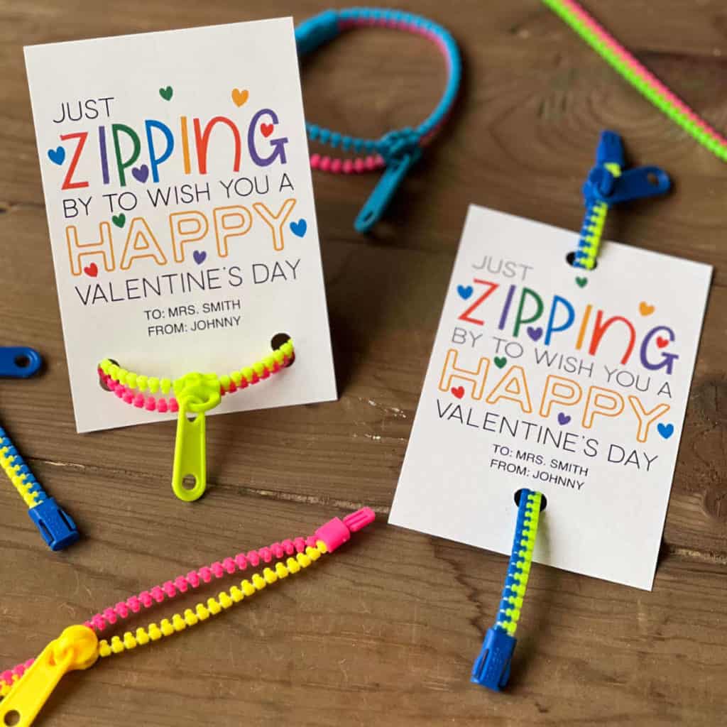 Zipper bracelet Valentines you can print at home and add a zipper bracelet to.