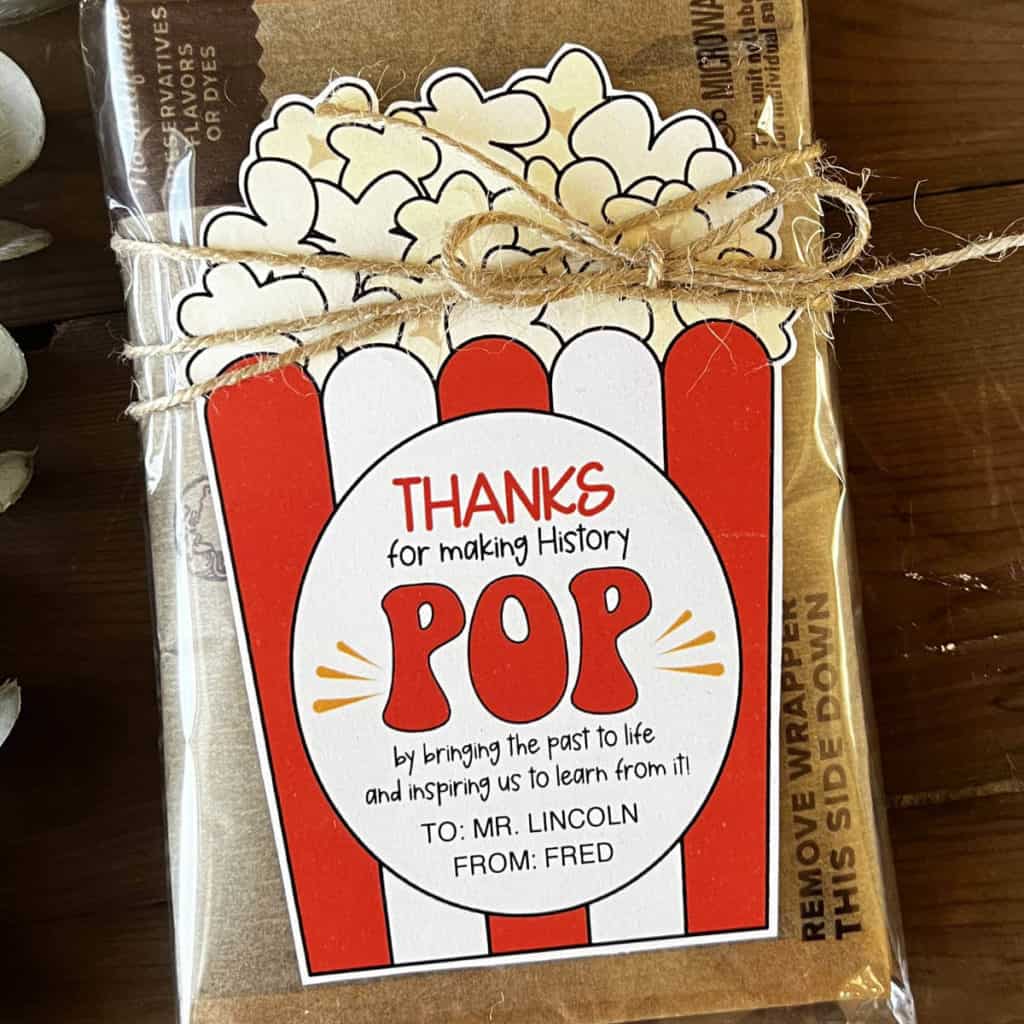 Teacher appreciation popcorn gift for History teachers.