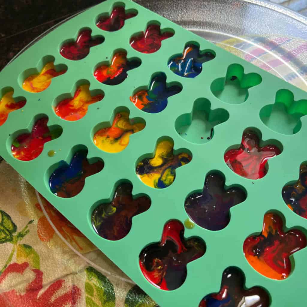 Melted crayons in a bunny silicone mold.