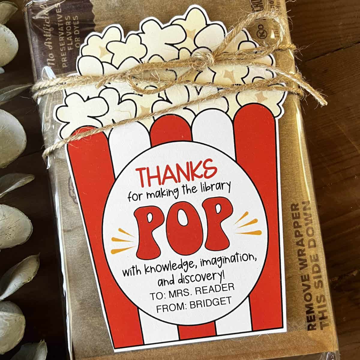Teacher appreciation popcorn gift for librarians.