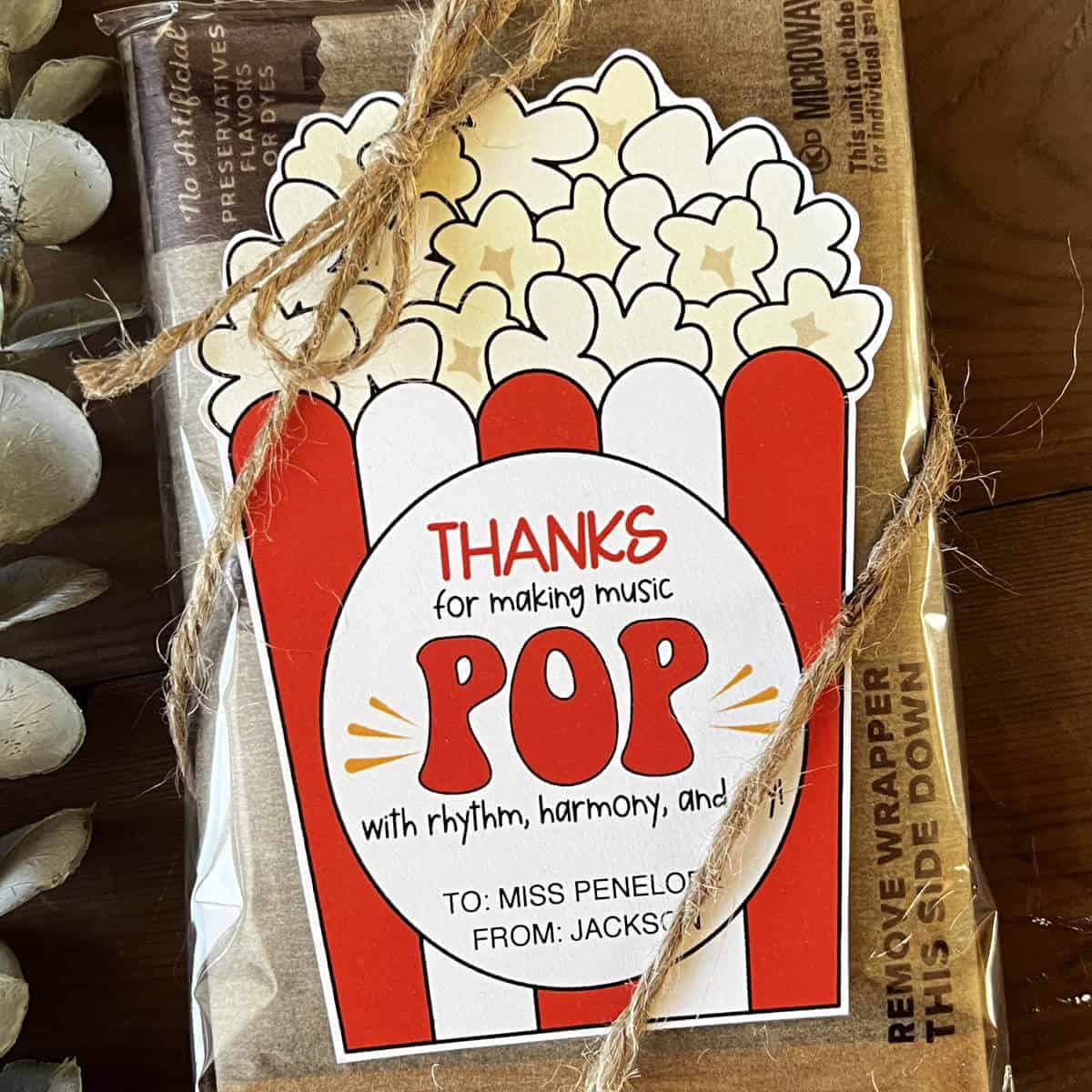 Microwave popcorn tag for music teachers!