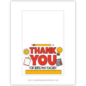 Printable Teacher Appreciation Cards - Sunshine and Rainy Days