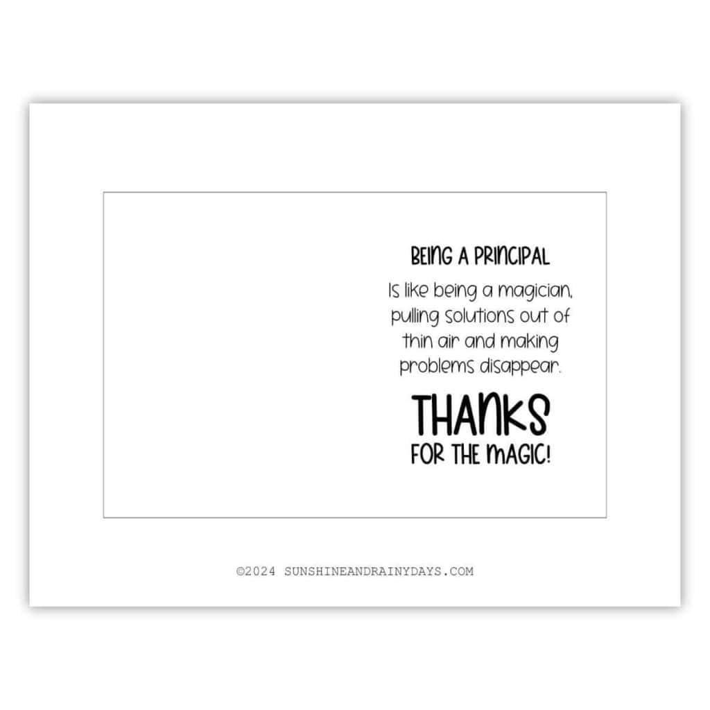Card for school principals that you can print at home.