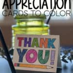 Teacher appreciation thank you card that has been colored.