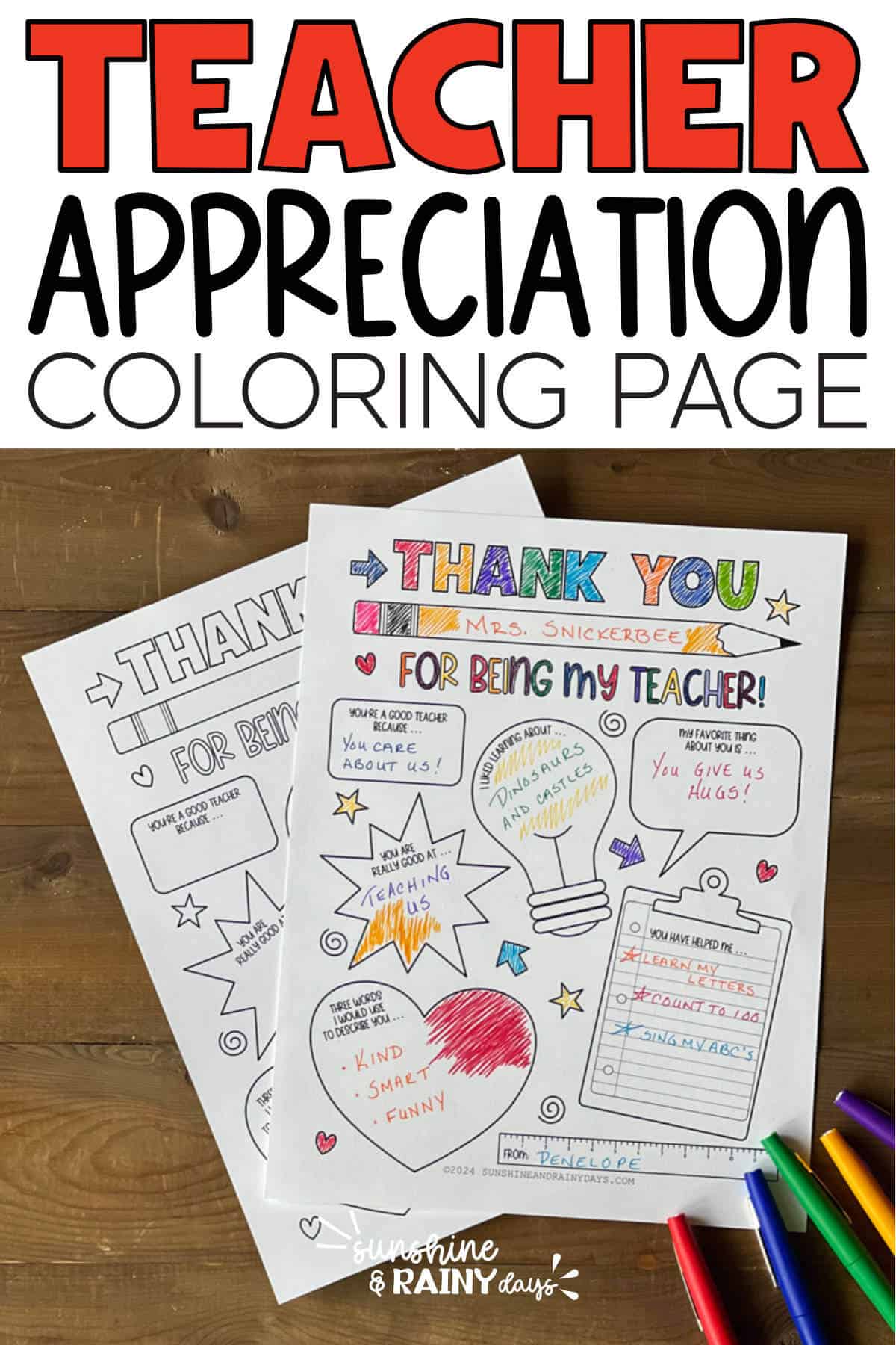 All About My Teacher Appreciation Coloring Page Printable - Sunshine ...