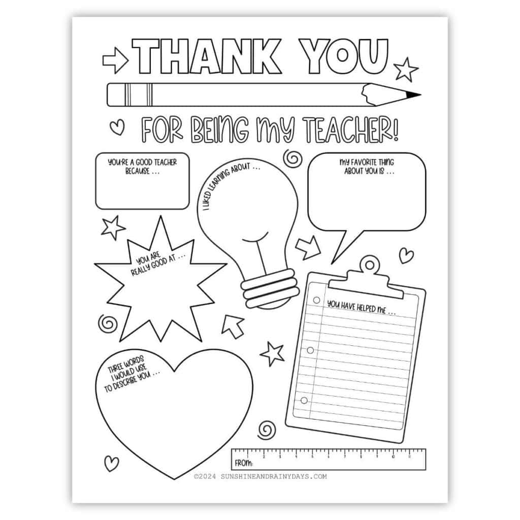 Printable teacher thank you coloring page for teacher appreciation week.