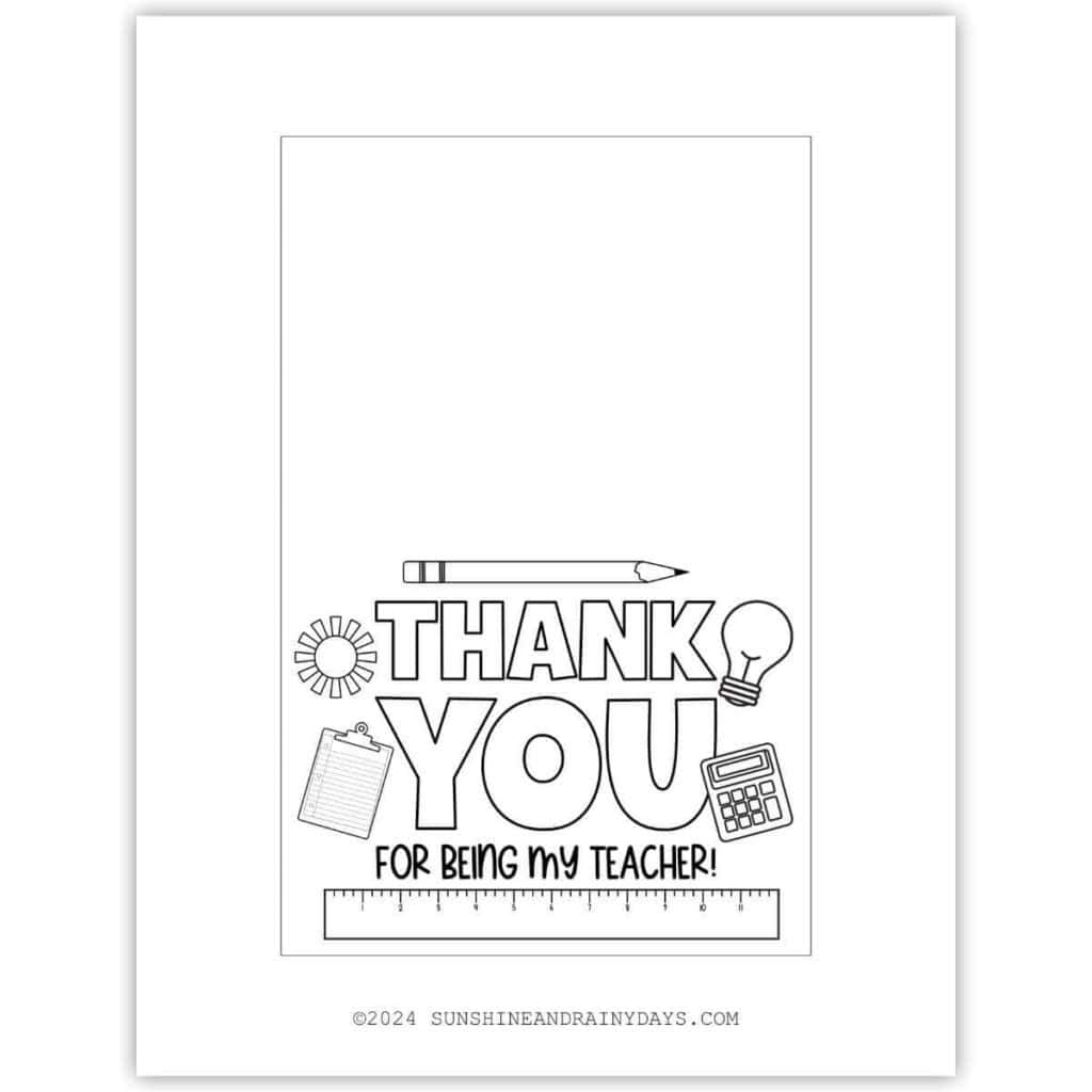 Teacher thank you card to color printable.