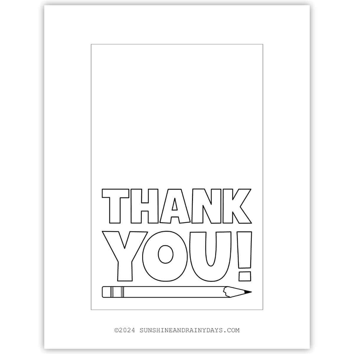 Printable teacher thank you card to color.