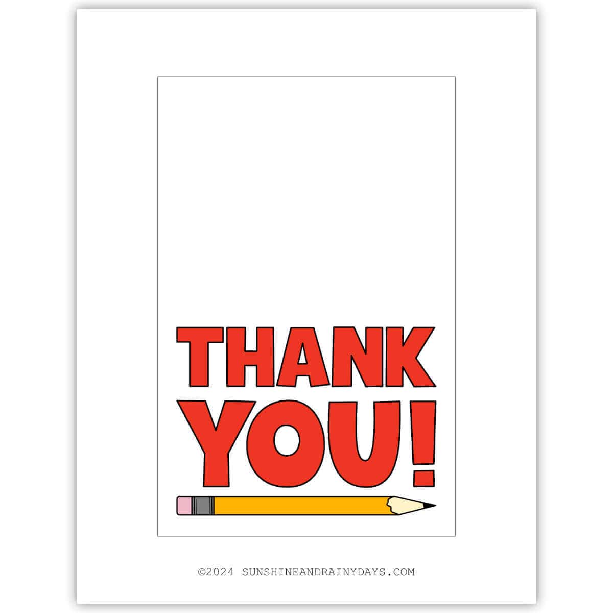 Teacher thank you card printable page.