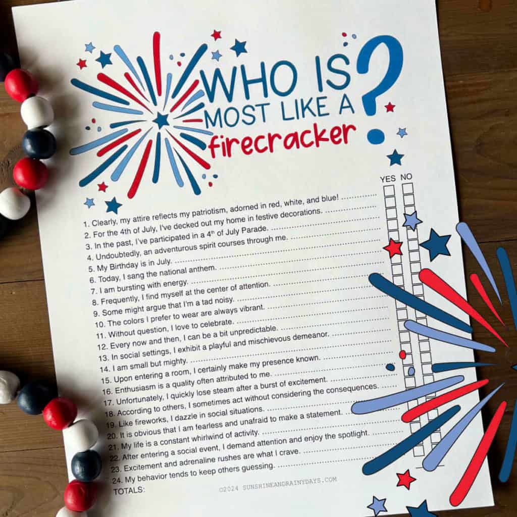 Who Is Most Like A Firecracker 4th of July Party Game.