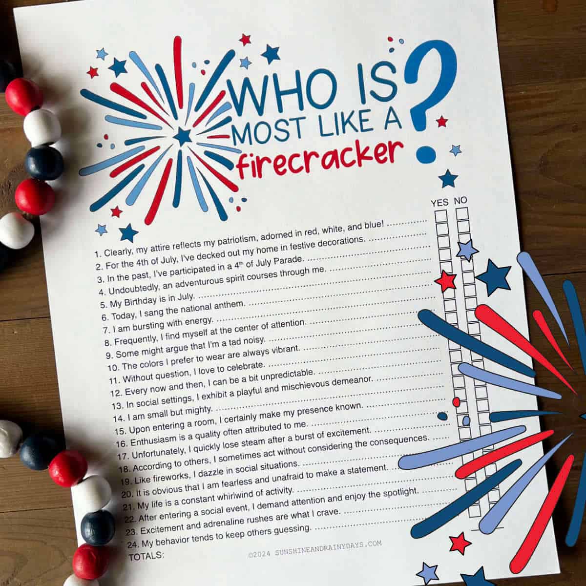 Print out of a Who Is Most Like A Firecracker 4th of July Party Game that you can print and play.