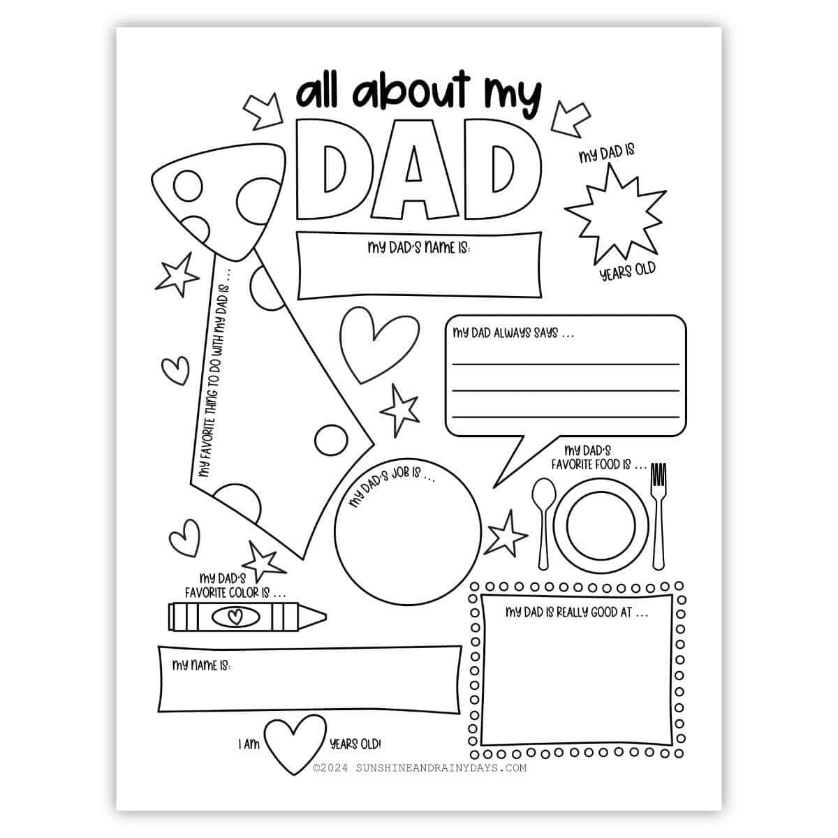 All about my dad printable coloring page.