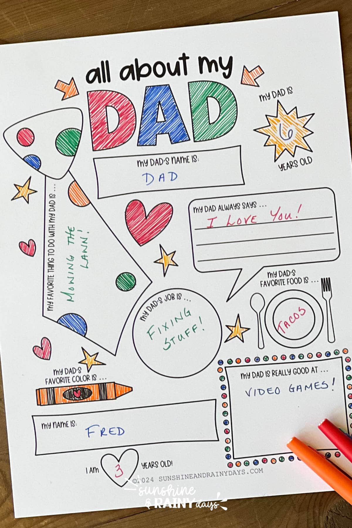 All About My Dad Coloring Page - Sunshine and Rainy Days